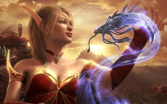 Woman red dress blue dragon free wallpaper for desktop - medium preview image