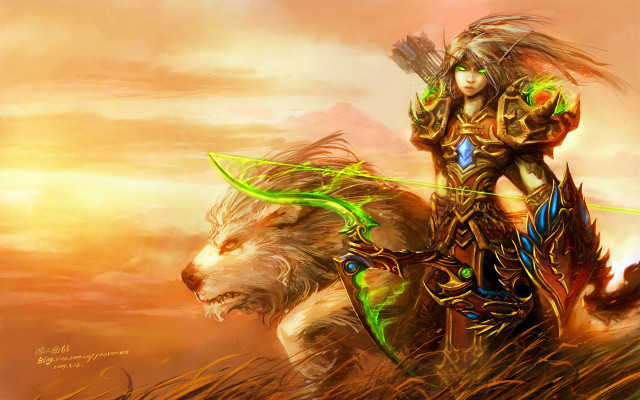Woman riding lion field grass free wallpaper for desktop - medium preview image