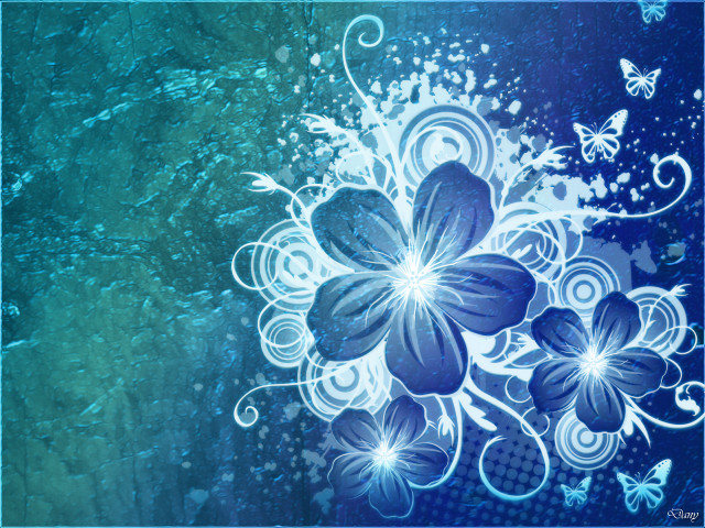 Blue flower butterflies abstract art free wallpaper for desktop - medium preview image