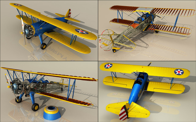 Yellow blue biplane propeller side free wallpaper for desktop - medium preview image