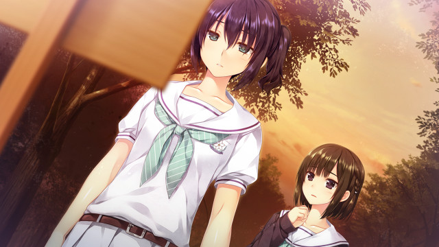 Anime girls tree sunset sky free wallpaper for desktop - medium preview image