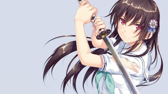 Girl longhair sword whitegreen blueflower free wallpaper for desktop - medium preview image
