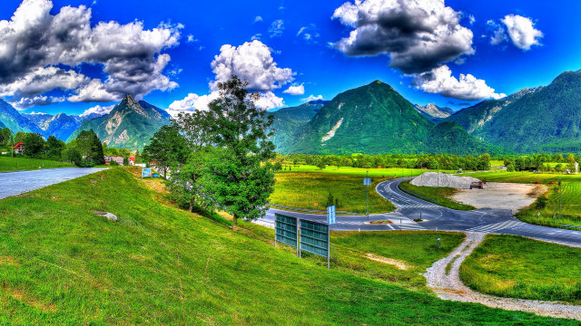 Scenic road mountains blue sky #2 free wallpaper for desktop - medium preview image