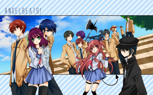 Anime characters blue sky umbrella free wallpaper for desktop - medium preview image