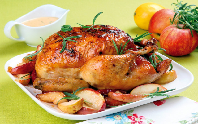 Roasted chicken apples rosemary garnish free wallpaper for desktop - medium preview image