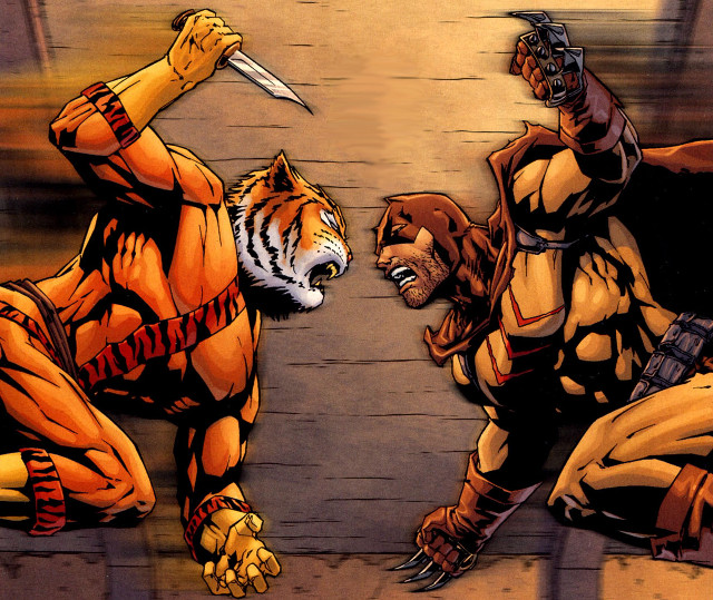 Two men fighting tiger drawing free wallpaper for desktop - medium preview image