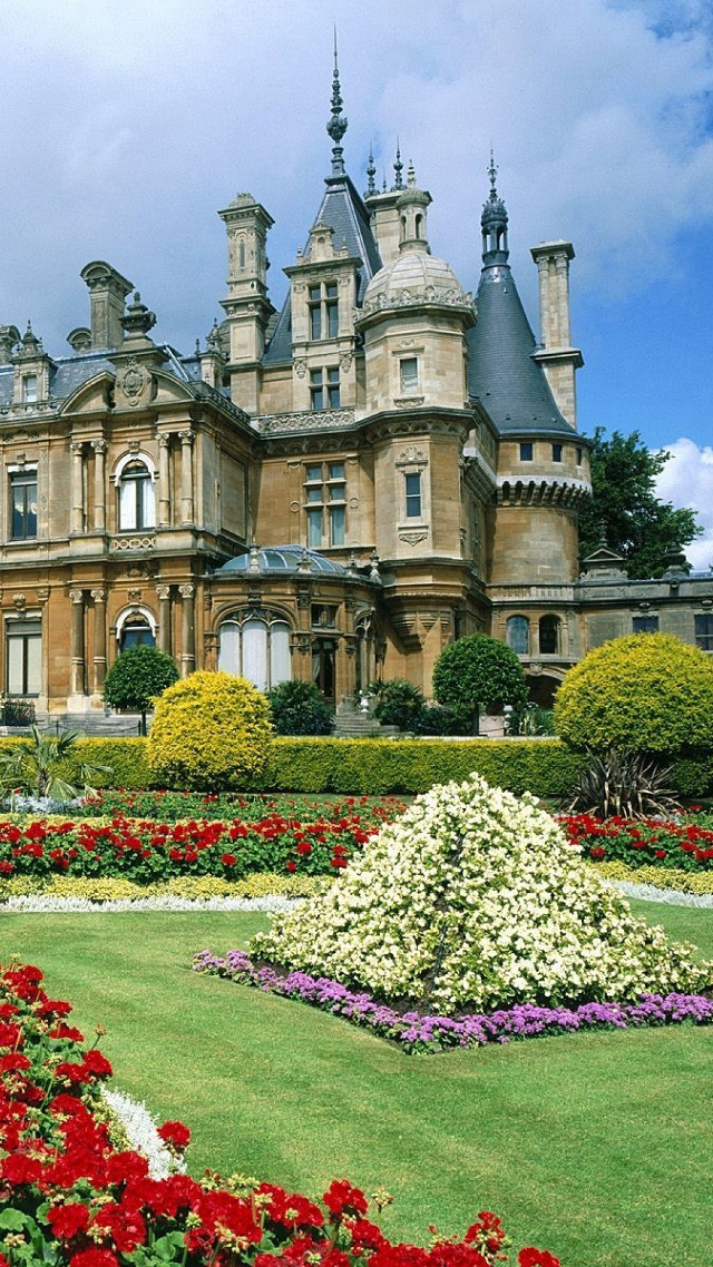 Large building flowers trees bushes free wallpaper for mobile - medium preview image