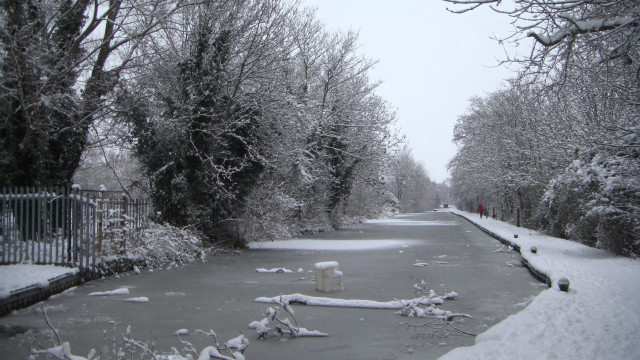 River snow trees fence background free wallpaper for desktop - medium preview image