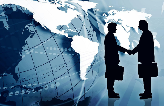 Handshake world map blue background free wallpaper for desktop - medium preview image