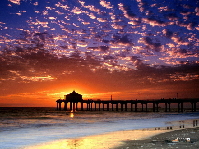 Sunset pier building water foreground free wallpaper for desktop - medium preview image