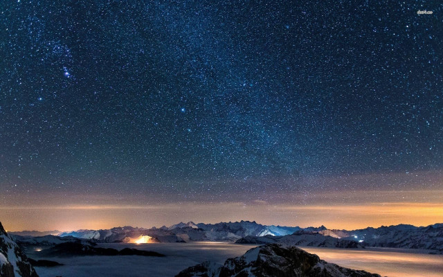 Night sky stars mountains lake free wallpaper for desktop - medium preview image