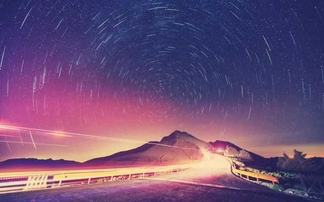 Long exposure road mountain star free wallpaper for desktop - medium preview image