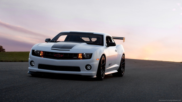 White sports car sunset surfboard free wallpaper for desktop - medium preview image