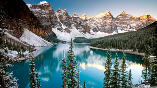 Lake snow covered mountains evergreen #2 free wallpaper for desktop - medium preview image