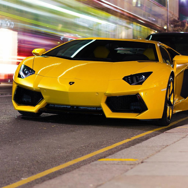 Yellow sports car night bus free wallpaper for tablet - medium preview image