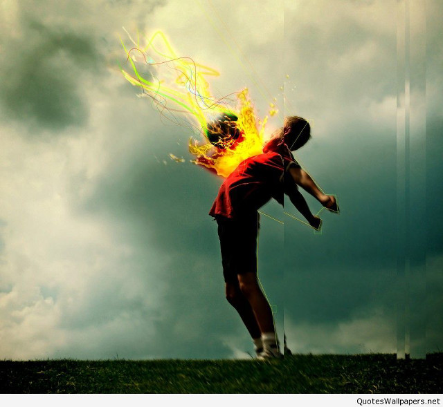 Man jumping fireball cloudy sky free wallpaper for tablet - medium preview image