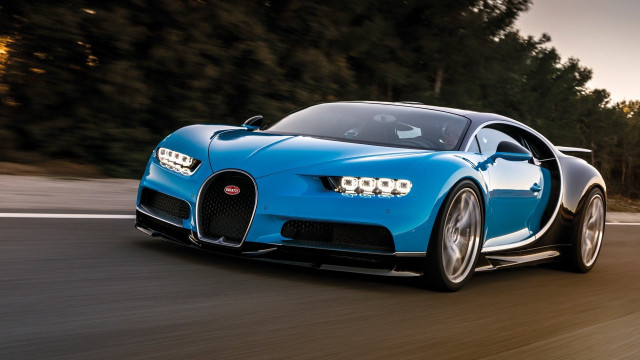 Blue bugatti road trees evening free wallpaper for desktop - medium preview image