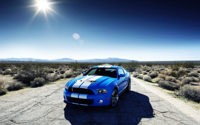 Blue mustang car desert road #4 free wallpaper for desktop - medium preview image