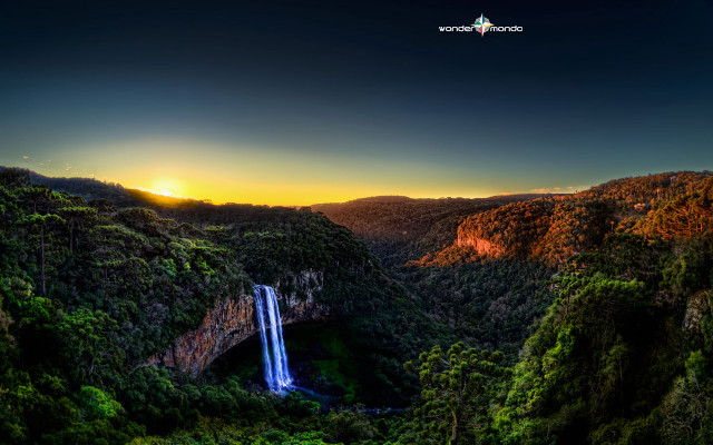 Waterfall forest sunset sky sunset free wallpaper for desktop - medium preview image