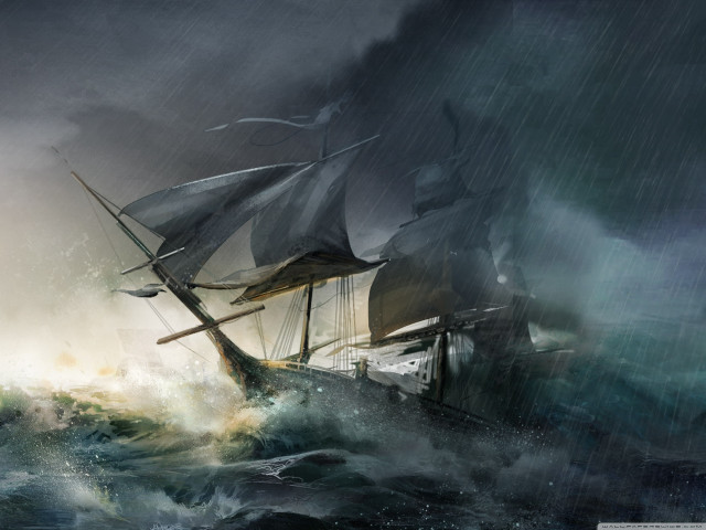 Ship storm lightning cloud painting free wallpaper for desktop - medium preview image