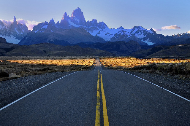 Road yellow line mountains snow free wallpaper for desktop - medium preview image