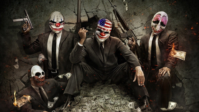 Masked suited men guns money free wallpaper for desktop - medium preview image