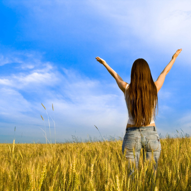 Woman standing field tall grass free wallpaper for tablet - medium preview image