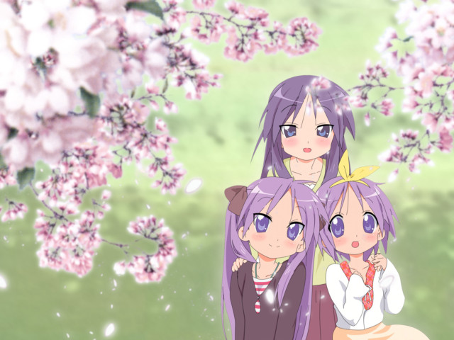 Anime girls tree pink flowers #4 free wallpaper for desktop - medium preview image