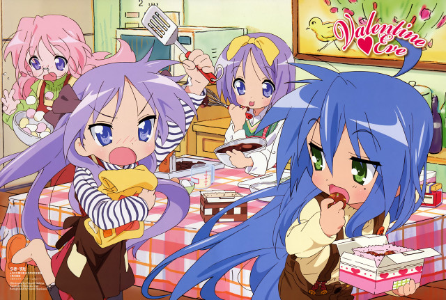 Anime girls eating cake kitchen free wallpaper for desktop - medium preview image