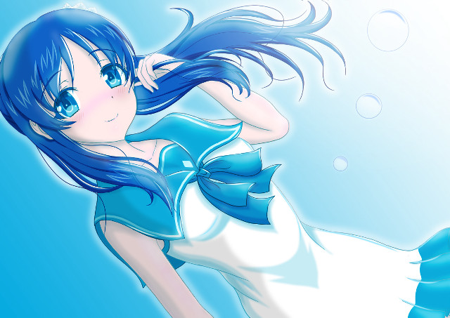 Girl blue hair white dress free wallpaper for desktop - medium preview image