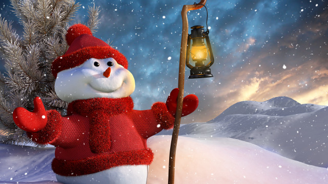 Snowman holding lantern pole snow free wallpaper for desktop - medium preview image