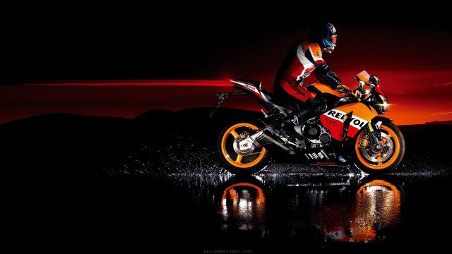 Man motorcycle water night red #2 free wallpaper for desktop - medium preview image