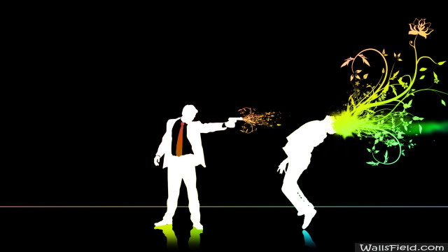 Suit tie gun pointing flower free wallpaper for desktop - medium preview image