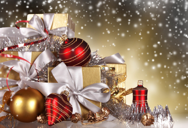 Christmas gift box ornaments ribbon free wallpaper for desktop - medium preview image
