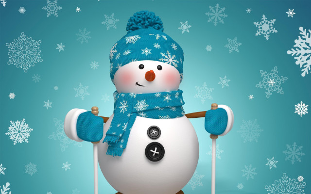 Snowman blue hat scarf skis free wallpaper for desktop - medium preview image