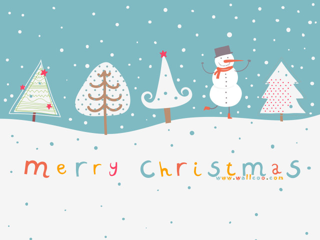 Snowman snow trees snowflakes ground free wallpaper for desktop - medium preview image
