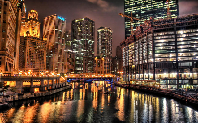 City skyline river night lights #5 free wallpaper for desktop - medium preview image
