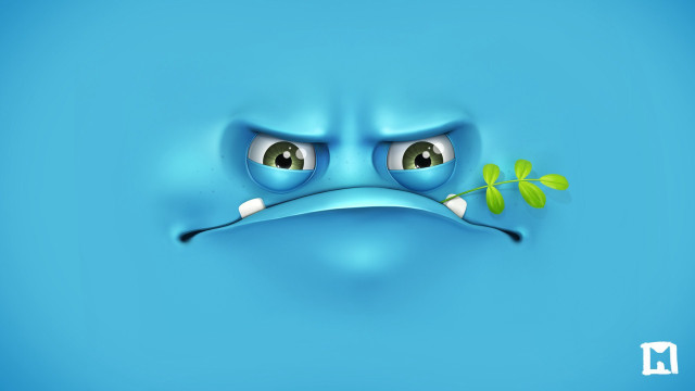 Blue face green leaf mouth free wallpaper for desktop - medium preview image
