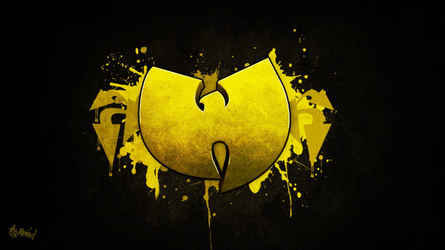Yellow black logo paint splatters free wallpaper for desktop - medium preview image