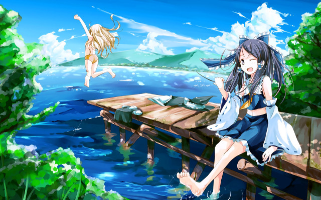 Girl dock bird flying another free wallpaper for desktop - medium preview image