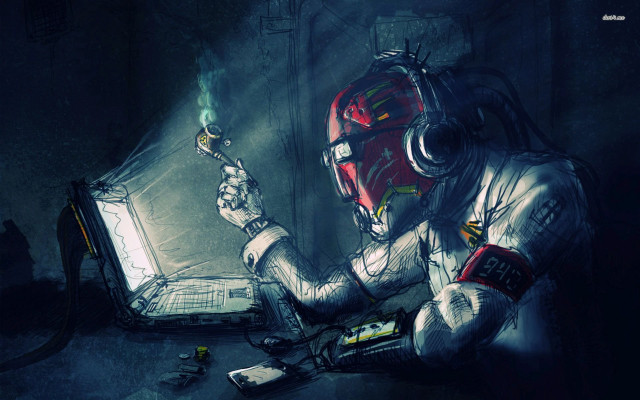 Space suit man laptop flame free wallpaper for desktop - medium preview image