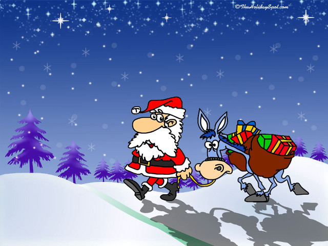 Santa claus donkey sleigh presents free wallpaper for desktop - medium preview image