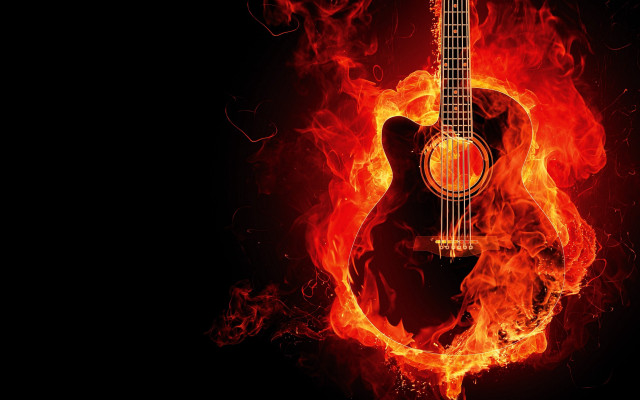Guitar fire black background red free wallpaper for desktop - medium preview image