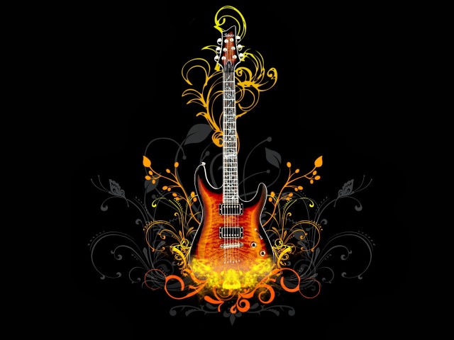 Guitar flame floral design back free wallpaper for desktop - medium preview image