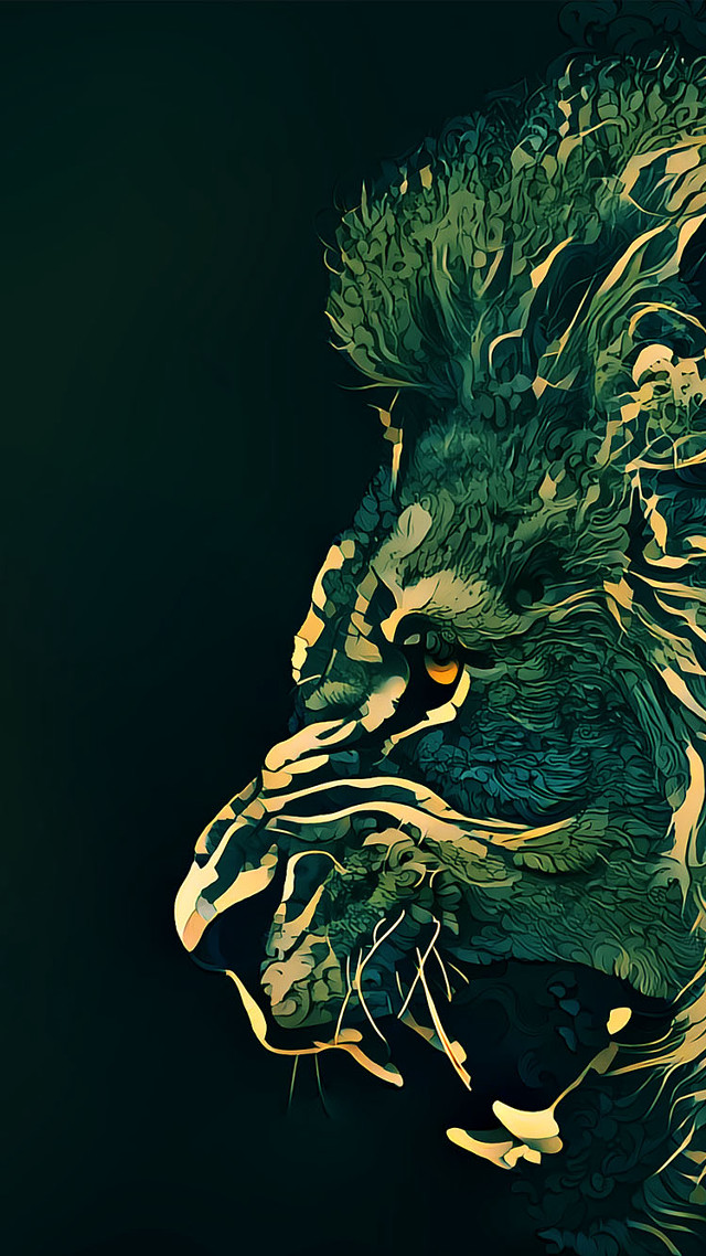 Lion green yellow pattern black free wallpaper for mobile - medium preview image