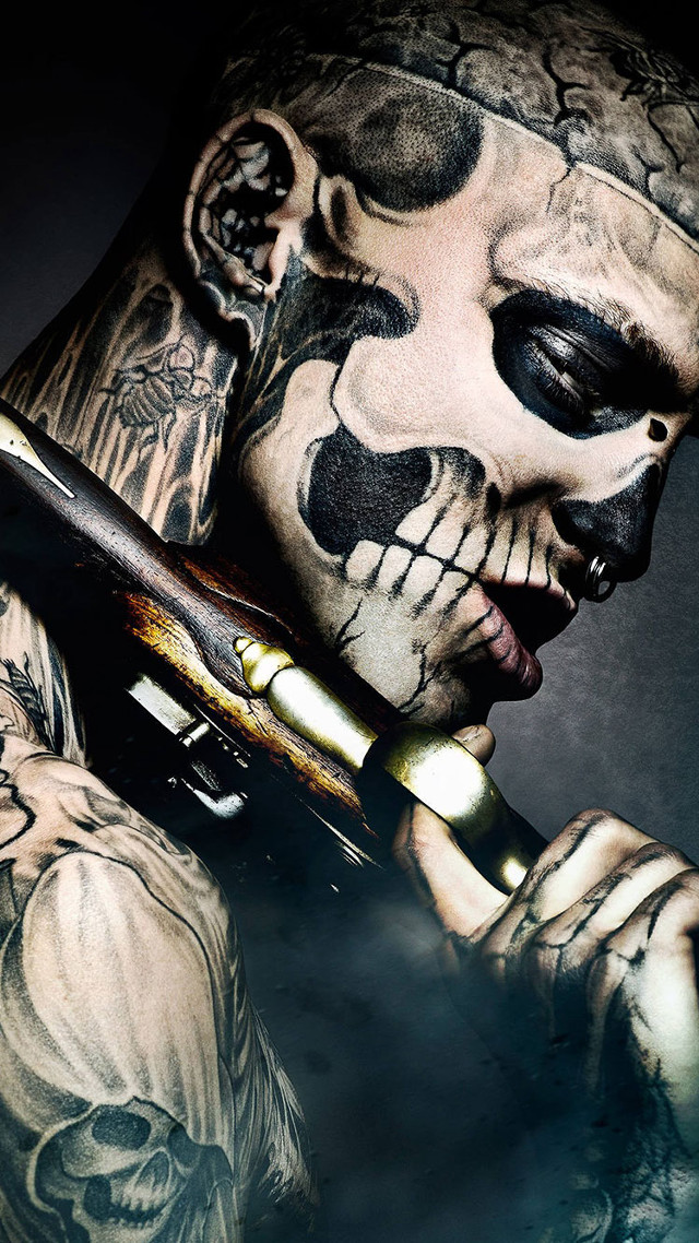 Man gun skull face knife free wallpaper for mobile - medium preview image