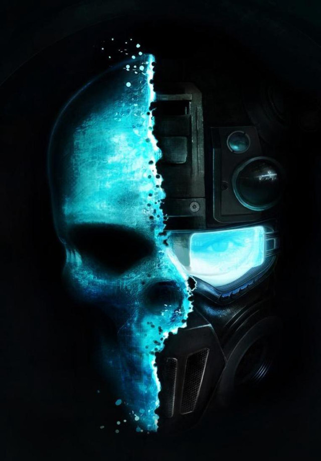 Skull blue light speaker mouth free wallpaper for mobile - medium preview image