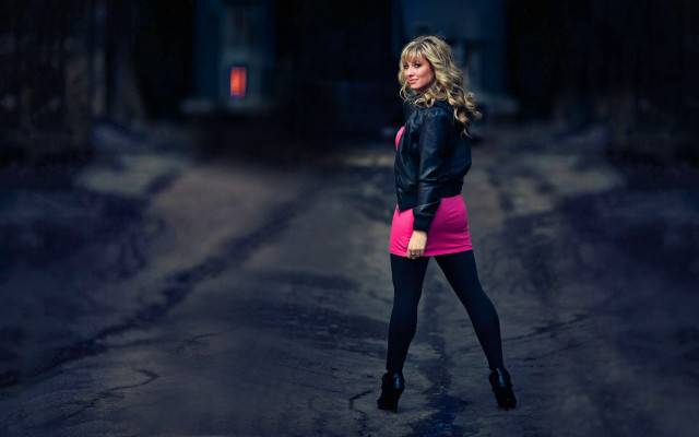 Woman pink skirt black jacket #2 free wallpaper for desktop - medium preview image
