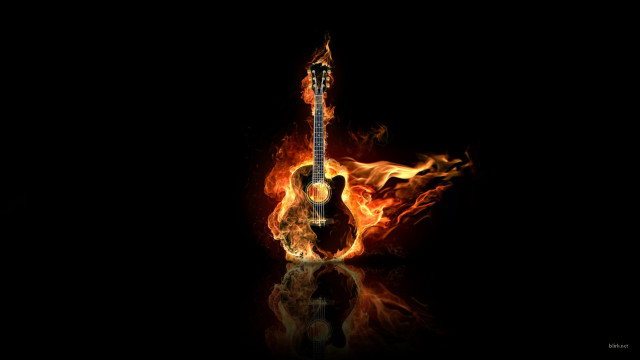 Guitar on fire black background free wallpaper for desktop - medium preview image
