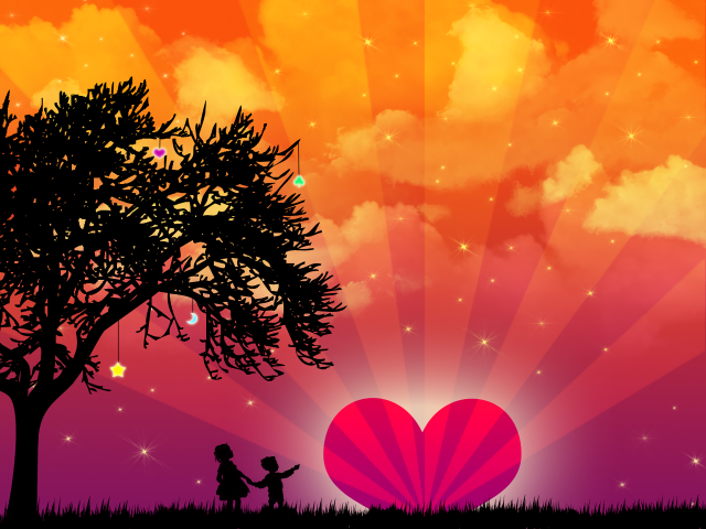 Couple tree heart umbrella sunset free wallpaper for desktop - medium preview image